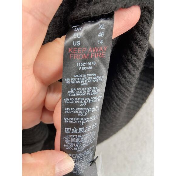 TOPSHOP Cardigan Womens Sz 14 Black Button Up Sweater Waffle Knit Soft V-Neck - Picture 6 of 8